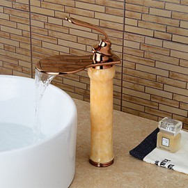 Modern Waterfall Brass Imitation Jade Rose Gold Bathroom Sink Faucet