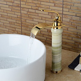 Modern Waterfall Brass Imitation Jade Ti-Pvd Bathroom Sink Faucet - Golden