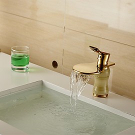 Modern Waterfall Brass Imitation Jade Ti-Pvd Bathroom Sink Faucet - Golden