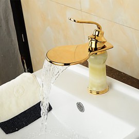 Modern Waterfall Brass Imitation Jade Ti-Pvd Bathroom Sink Faucet - Golden