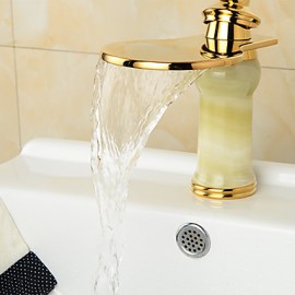 Modern Waterfall Brass Imitation Jade Ti-Pvd Bathroom Sink Faucet - Golden
