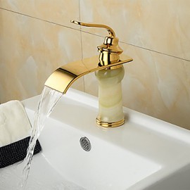 Modern Waterfall Brass Imitation Jade Ti-Pvd Bathroom Sink Faucet - Golden