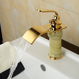 Modern Waterfall Brass Imitation Jade Ti-Pvd Bathroom Sink Faucet - Golden