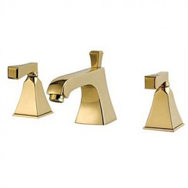 Modern Widespread Bathroom Three Holes Sink Faucet In Gold With Double Handles