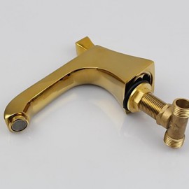 Modern Widespread Bathroom Three Holes Sink Faucet In Gold With Double Handles