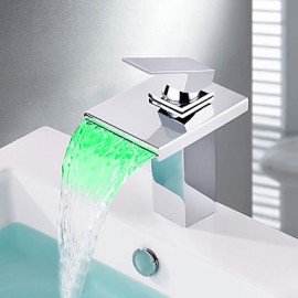 New Modern Led Rgb Waterfall Chrome Single Lever No Battery Mixer Faucet Taps
