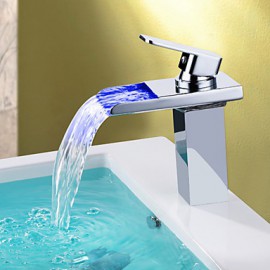 New Modern Led Rgb Waterfall Chromed Single Lever No Battery Mixer Faucet Taps
