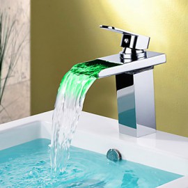 New Modern Led Rgb Waterfall Chromed Single Lever No Battery Mixer Faucet Taps