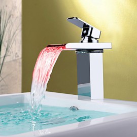 New Modern Led Rgb Waterfall Chromed Single Lever No Battery Mixer Faucet Taps
