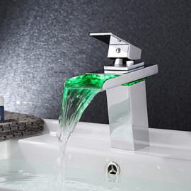 New Modern Led Rgb Waterfall Chromed Single Lever No Battery Mixer Faucet Taps