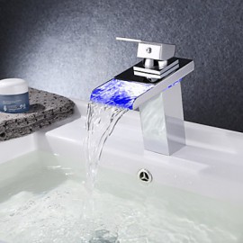 New Modern Led Rgb Waterfall Chromed Single Lever No Battery Mixer Faucet Taps