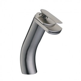 Nickel Brushed Waterfall Bathroom Sink Faucet (Tall)