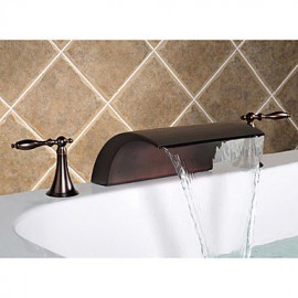 Oil Rubbed Bronze Widespread Waterfall Bathroom Sink Faucet