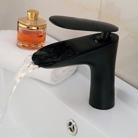 Oil-Rubbed Bronze Waterfall Centerset Single Handle Bathroom Sink Faucet - Black
