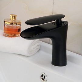 Oil-Rubbed Bronze Waterfall Centerset Single Handle Bathroom Sink Faucet - Black