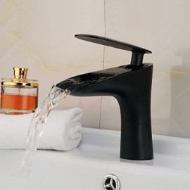 Oil-Rubbed Bronze Waterfall Centerset Single Handle Bathroom Sink Faucet - Black