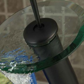 Orb Round Solid Brass Waterfall Sink Basin Faucet / Glass Spout-Black + Transparent Green