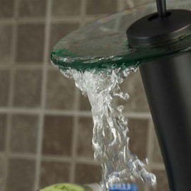 Orb Round Solid Brass Waterfall Sink Basin Faucet / Glass Spout-Black + Transparent Green