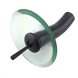 Orb Round Solid Brass Waterfall Sink Basin Faucet / Glass Spout-Black + Transparent Green