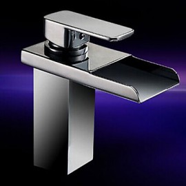 Personalized Bathroom Sink Faucet Contemporary Chrome Finish Brass Single Handle Waterfall With Led Light