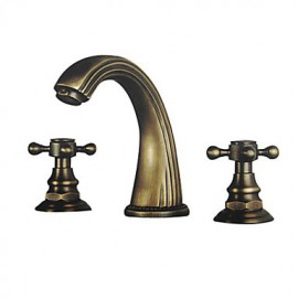 Polished Brass Finish Brass Bathroom Sink Faucet (Widespread)
