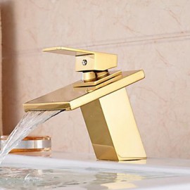 Promotion Waterfall Bathroom Golden Faucet Single Handle Vanity Sink Mixer Tap Deck Mount