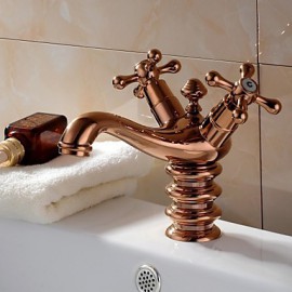 Rose Gold One Hole Two Handles Bathroom Sink Faucet