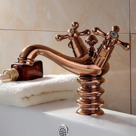 Rose Gold One Hole Two Handles Bathroom Sink Faucet