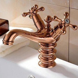 Rose Gold One Hole Two Handles Bathroom Sink Faucet