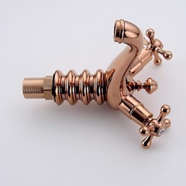 Rose Gold One Hole Two Handles Bathroom Sink Faucet