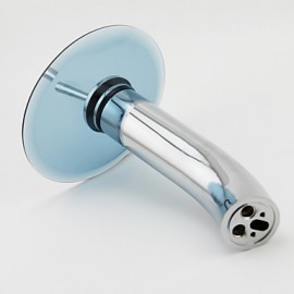 Round Solid Brass Waterfall Sink Basin Faucet W/ Glass Spout - Silver + Translucent Blue