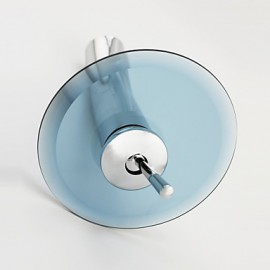 Round Solid Brass Waterfall Sink Basin Faucet W/ Glass Spout - Silver + Translucent Blue