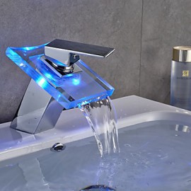 Rvt Led Glass Color Waterfall Bathroom Sink Faucet Basin Temperature Mixer Tap