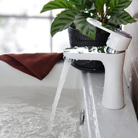 Contemporary White Spray Chrome Finish Brass One Hole Single Handle Sink Faucet (Short)