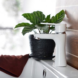 Contemporary White Spray Chrome Finish Brass One Hole Single Handle Sink Faucet (Short)