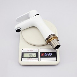 Contemporary White Spray Chrome Finish Brass One Hole Single Handle Sink Faucet (Short)