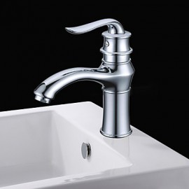 Contemporary Brass Bathroom Sink Faucet - Chrome Finish(Short)