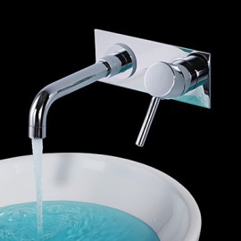 Contemporary Brass Waterfall Bathroom Sink Faucet (Wall Mount)