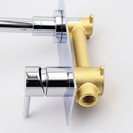 Contemporary Brass Waterfall Bathroom Sink Faucet (Wall Mount)