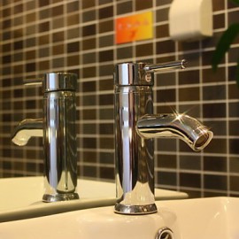 Contemporary Chrome Finish Brass One Hole One Handle Sink Faucet(Short)