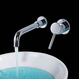 Contemporary Chrome Finish Brass Two Holes Single Handle Wall Mounted Bathroom Sink Faucet