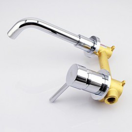 Contemporary Chrome Finish Brass Two Holes Single Handle Wall Mounted Bathroom Sink Faucet