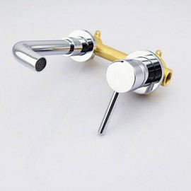 Contemporary Chrome Finish Brass Two Holes Single Handle Wall Mounted Bathroom Sink Faucet