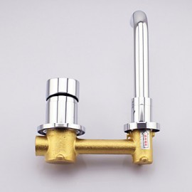 Contemporary Chrome Finish Brass Two Holes Single Handle Wall Mounted Bathroom Sink Faucet