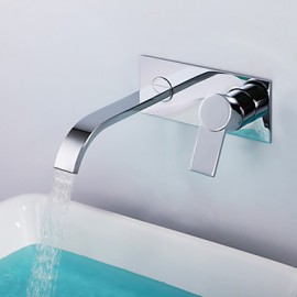 Contemporary Chrome Finish Brass Two Holes Single Handle Wall Mounted Bathroom Sink Faucet
