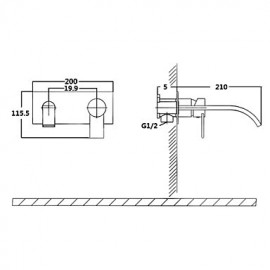 Contemporary Chrome Finish Brass Two Holes Single Handle Wall Mounted Bathroom Sink Faucet