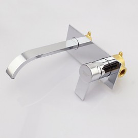 Contemporary Chrome Finish Brass Two Holes Single Handle Wall Mounted Bathroom Sink Faucet