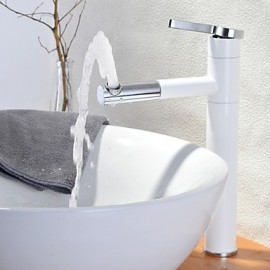 White Bathroom Single Handle One Hole Sink Faucet With Rotating Spout(High)