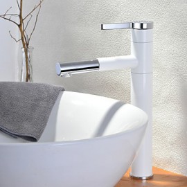 White Bathroom Single Handle One Hole Sink Faucet With Rotating Spout(High)