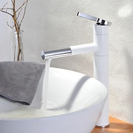 White Bathroom Single Handle One Hole Sink Faucet With Rotating Spout(High)